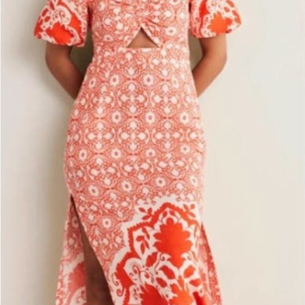 Boden orange and White Patterned Midi Dress - Picture 2 of 5